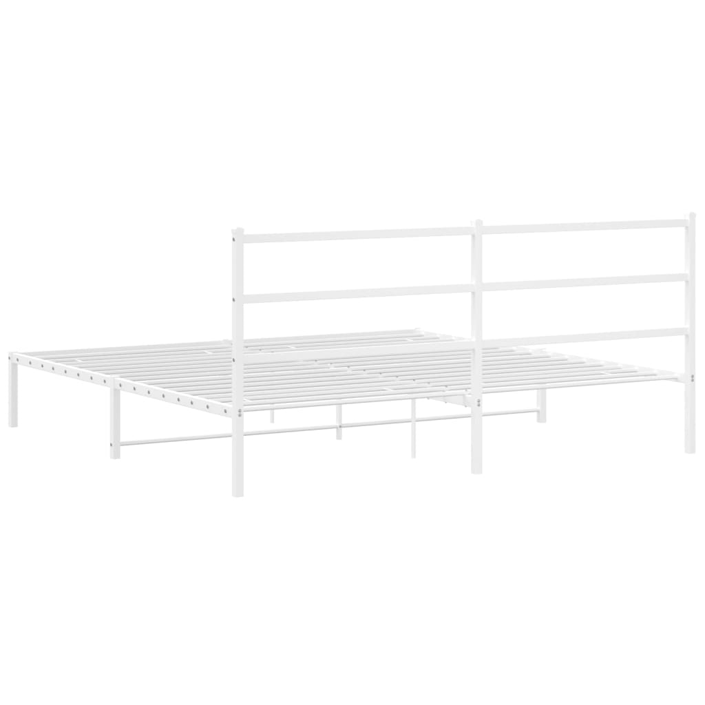 Vidaxl Metal Bed Frame with Headboard, White, 193X203 Cm