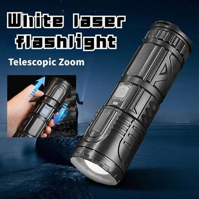 White Laser Telescopic Zoom Strong Light LED Flashlight Long-Range USB Rechargeable Outdoor Handheld Lighting Lamp