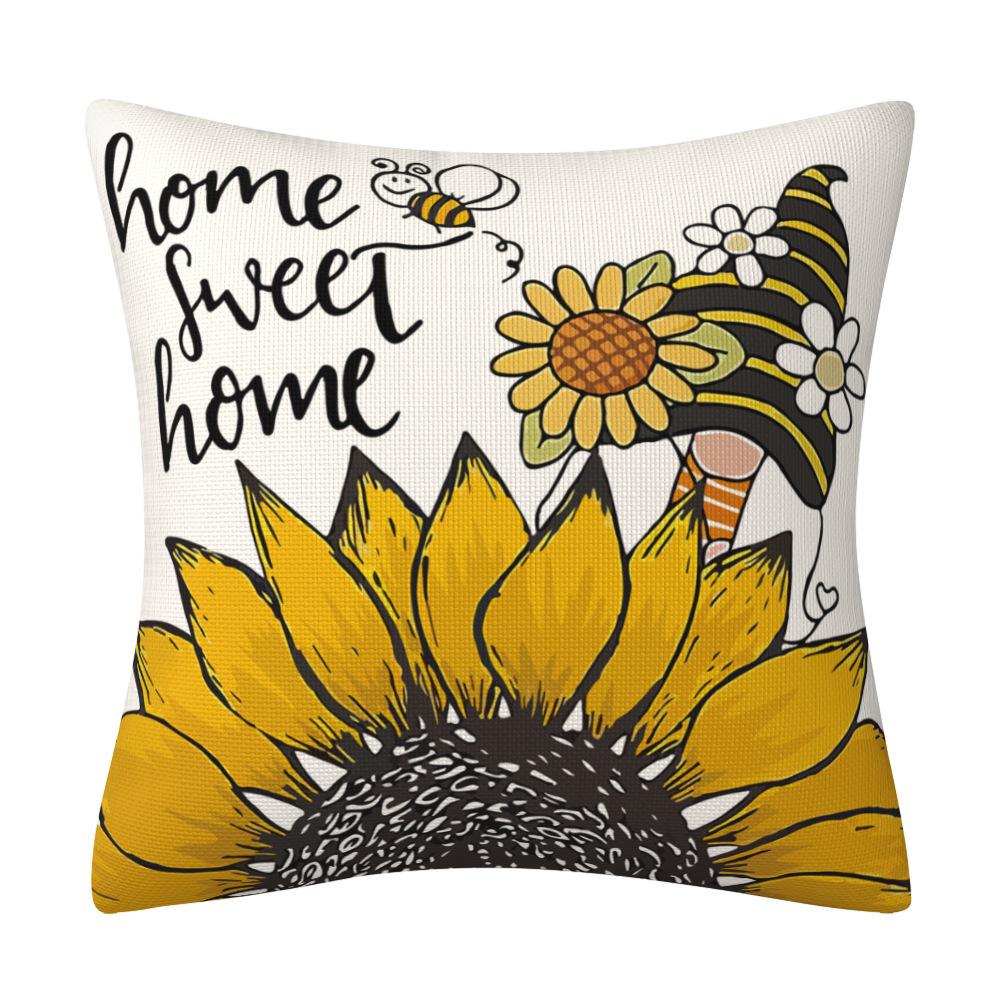 New Summer Sunflower Linen Pillow Case Little Bee Cartoon Man Pillow Home Decoration Pillow Case