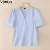 VONDA Elegant Women Short Sleeve Buttons Up Casual Office Blouse Work Wear