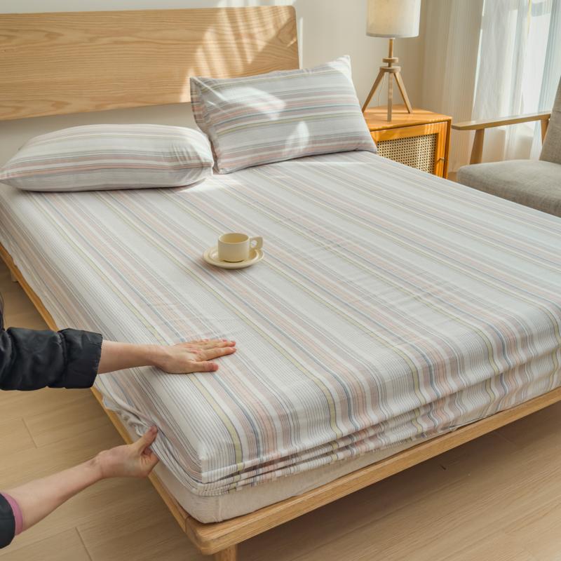 Luxury check style 100% Cotton Bed Sheet Fitted Sheet With Elastic Mattress Cover Couple Bed Linen Bedding Queen King Size