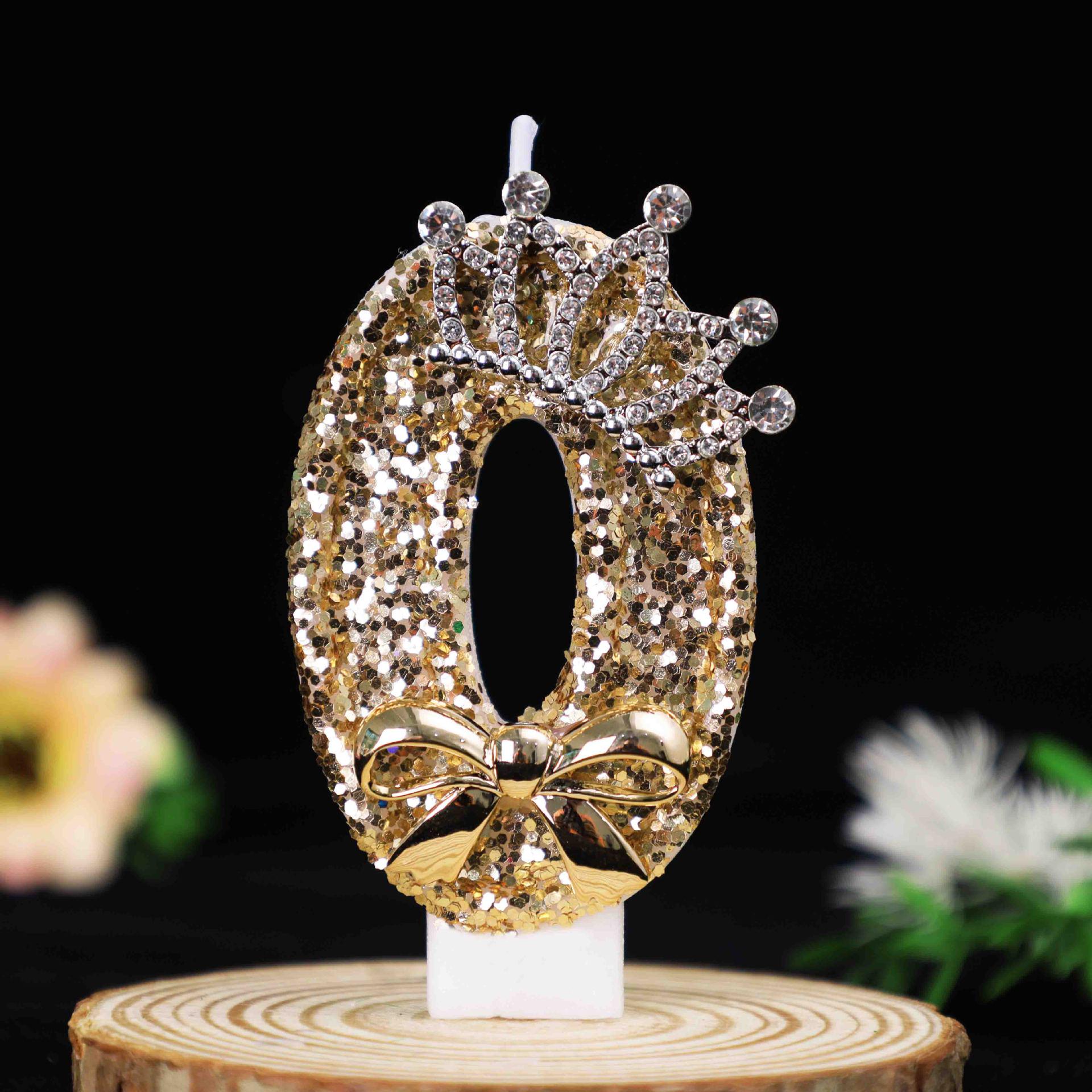 Xiyin Gold Crown Number Candles 0-9 for Birthday Cake Decoration