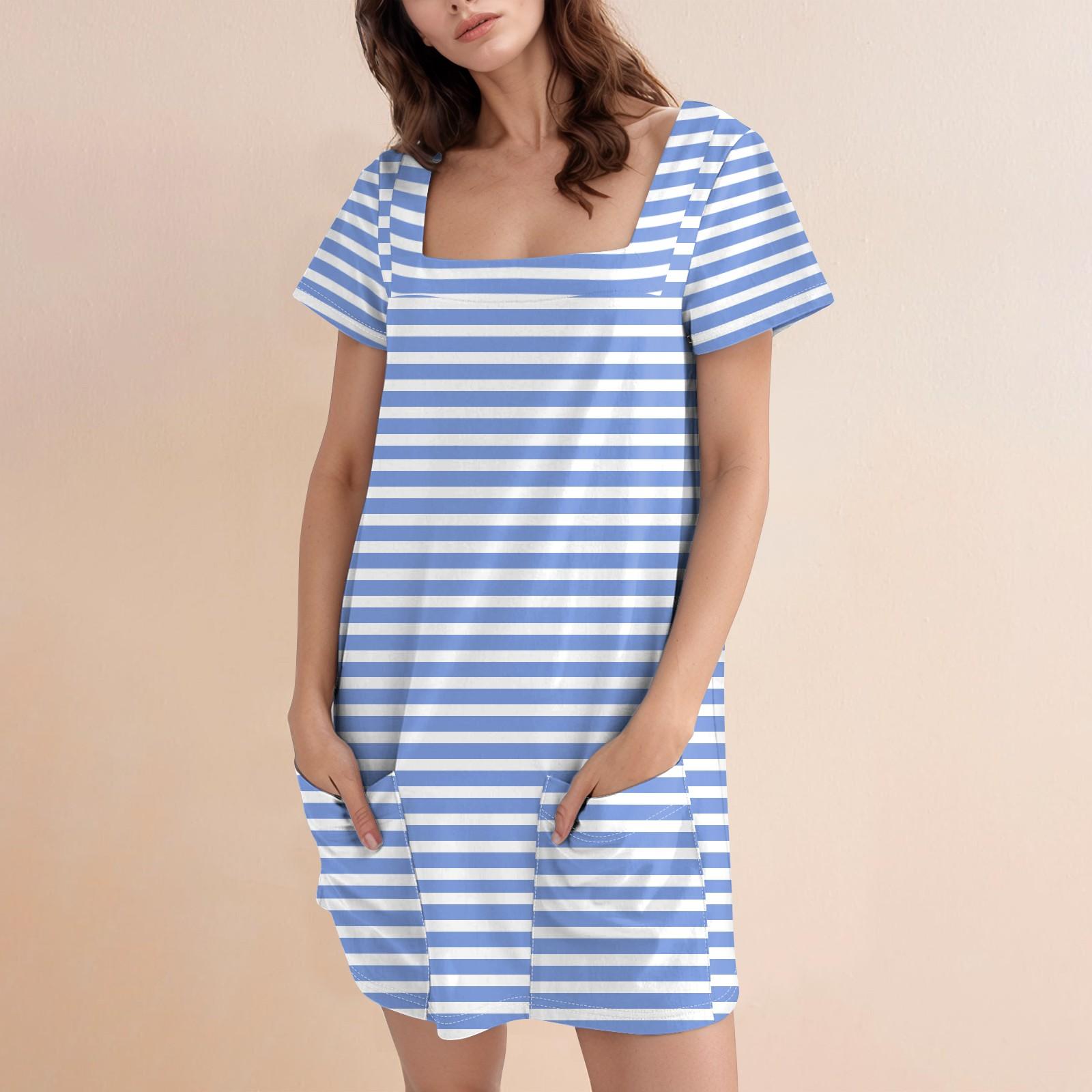 

Women s Fashion Casual Print Square Neck Short Sleeve Short Dress M