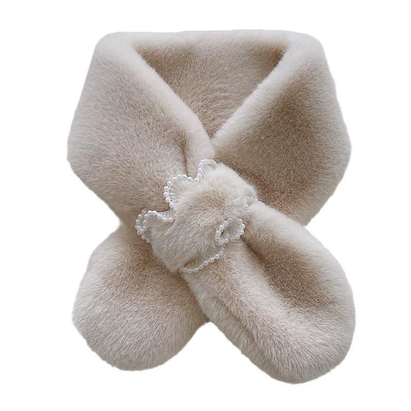 1Pc Plush Soft Scarf Warm Pearl Skin-friendly Clothing Accessories Wind-resistant Fur Collar Lace
