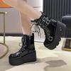 Fashion 2025New Punk Women's Boots Wedges Ladies Shoes Patent Leather Boots Rivets Cosplay Ankle Boots Zip Ladies Gothic Motorcycle Boot