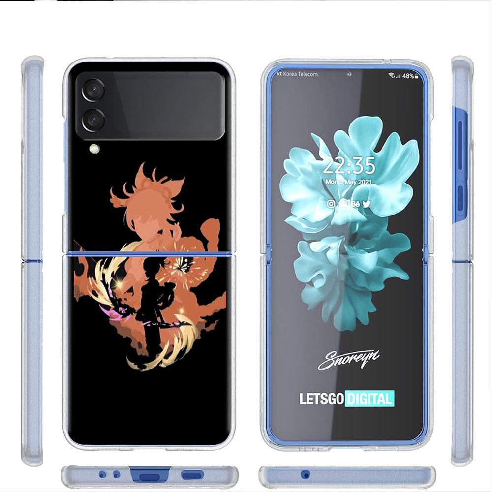 Anime Genshin Impact Case For Samsung Galaxy Z Flip 4 5G Transparent Hard Cell Phone Cover ZFlip Clear PC Luxury Shell Coque