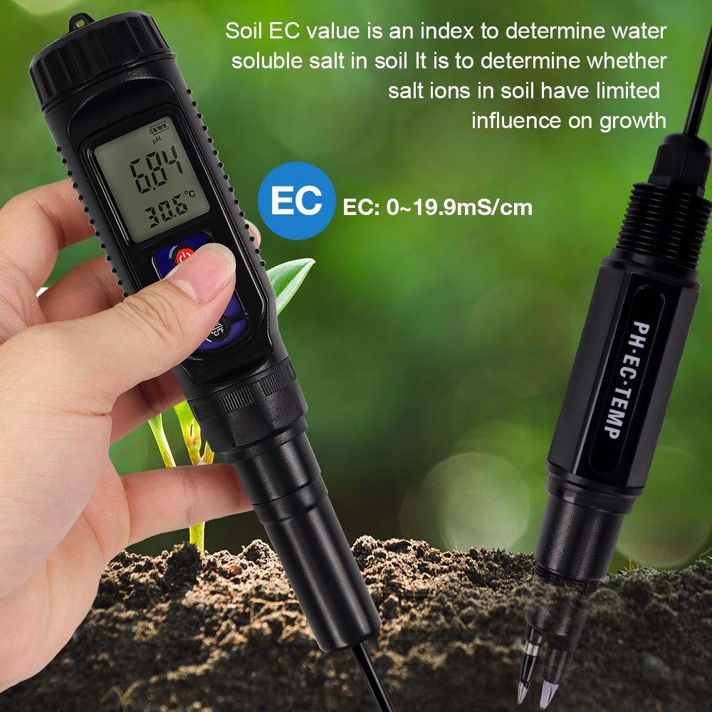 Portable 3 in 1 PH EC Temperature Meter LCD Digital Water Quality Tester IP65 Waterproof PH Meter for Aquarium Soil Meat Dough