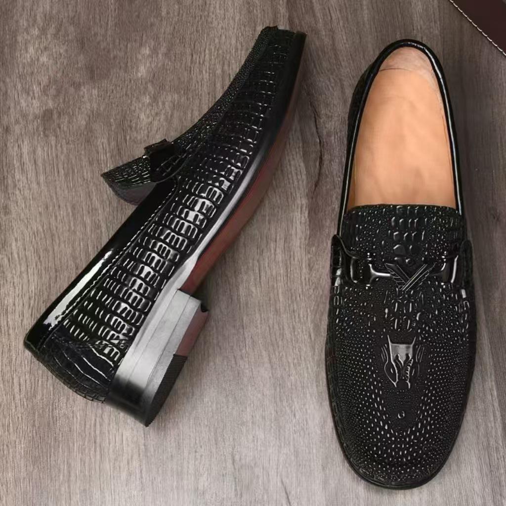 Cross-Border Embossed Leather Slip-On Loafers - Casual Flat Driving Shoes