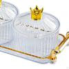Dried Fruit Plate Appetizer Serving Tray 3 Grid with Lid Covered Candy Jar Seasoning Organizer for