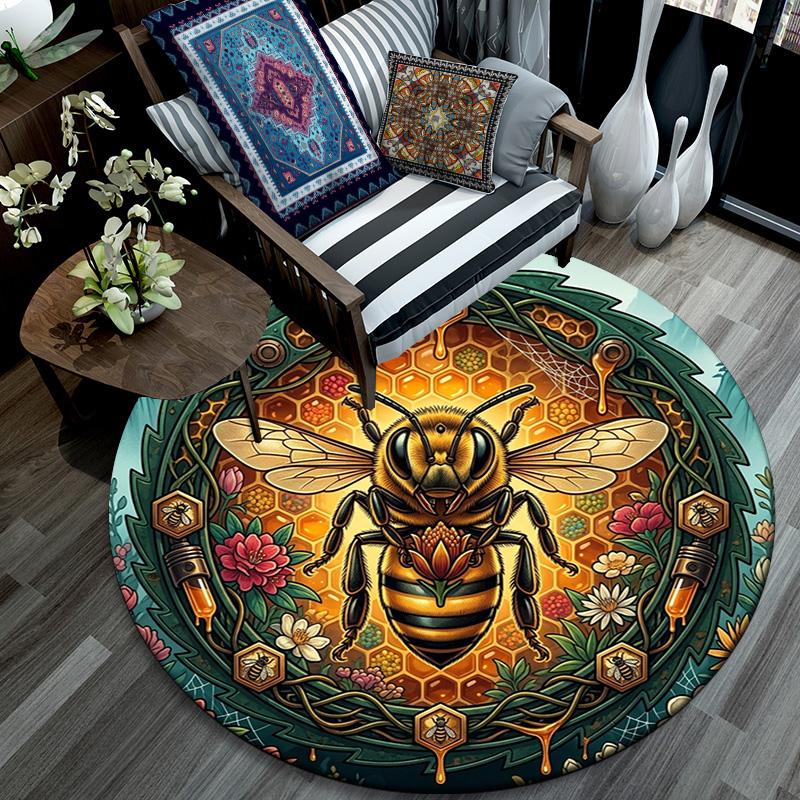 Bee Honeycomb Nature Artwork Round Area Rug Under Office Chairs Bedroom Living Room Home Decor