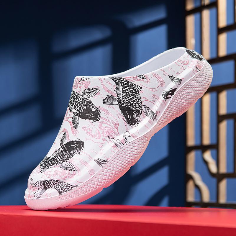 

Retro Guochao couple s half-drag casual fashion bag head slippers large size soft bottom one-word drag non-slip sandals 36 белый