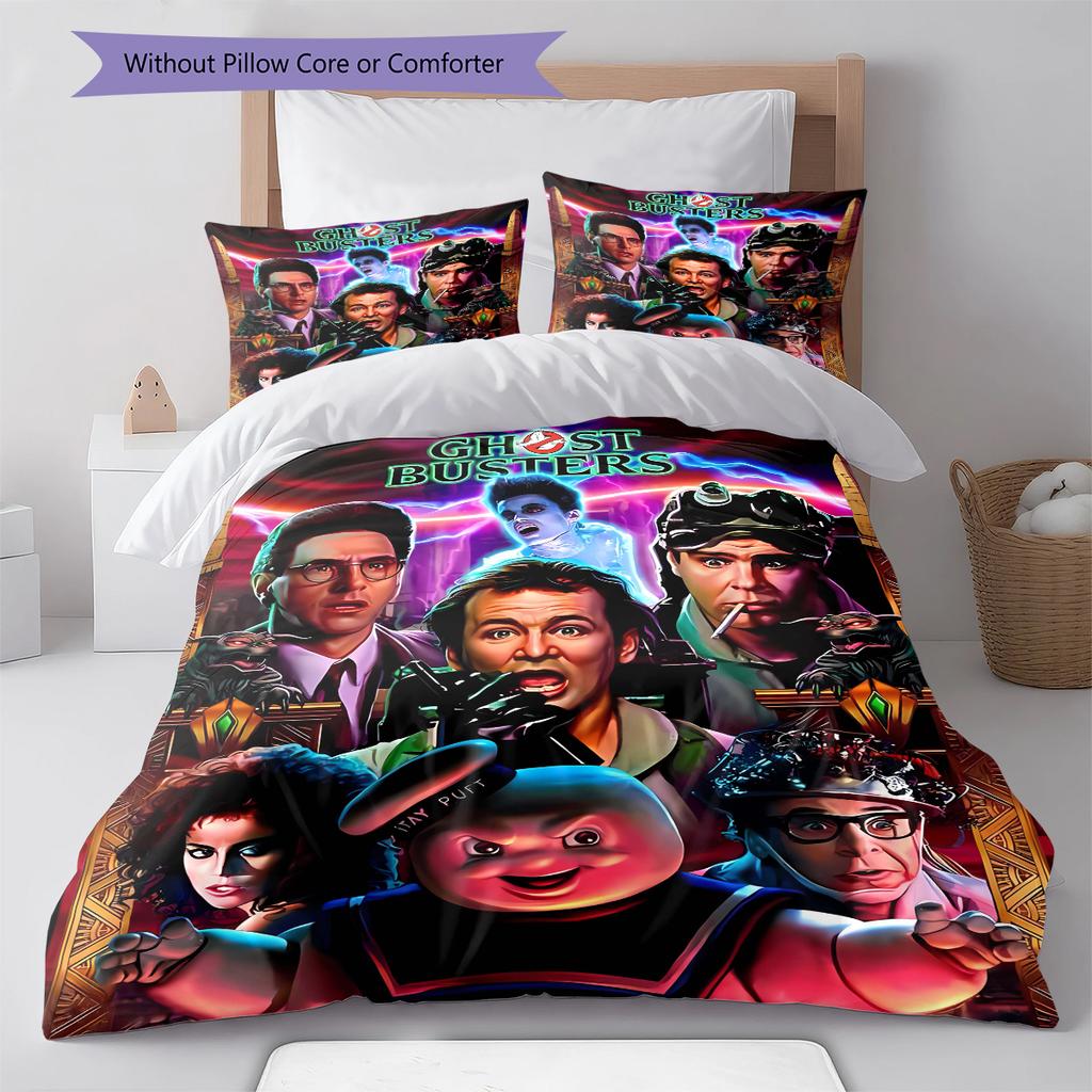 Ghostbusters Pattern Bedding Quilt Set Quilt Cover Pillowcase Home Decoration Gift (1 * Duvet Cover + 2 * Pillowcase, Without Core)