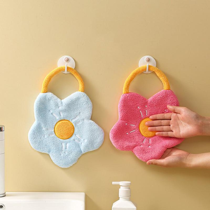 Asciugamano Appendibile in Pile Corallo Fiore Carino Super Assorbente Asciugatura Rapida Asciugamani per le Mani Fazzoletto Cucina Bagno Assorbente Panno per Piatti Pulizia Stracci Creativi
