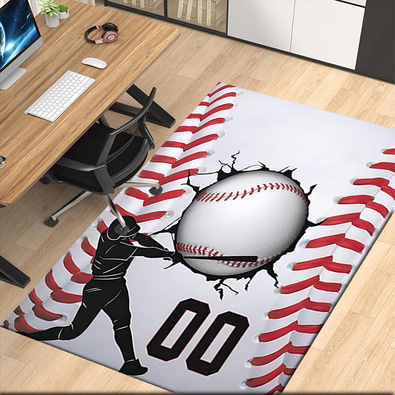 Baseball Printed Carpet, for Office Chair Living Room Bedroom Kitchen Room Decor Gifts.