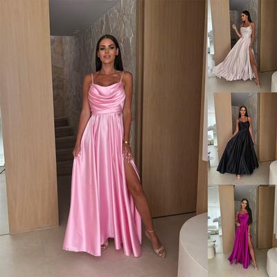 New, Summer Sexy Off-the-shoulder Solid Color Pleated Split Suspender Dress Women's Clothing