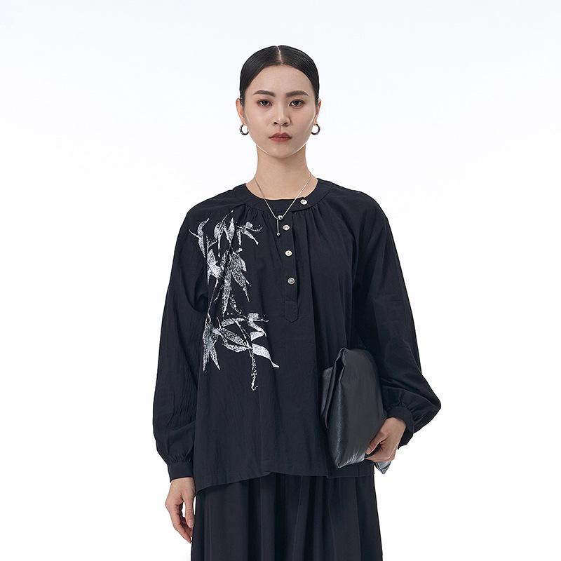 2026 Spring Korean Floral Loose Slimming Long Sleeve Plus Size Women s Top Trendy Design One Size чёрный