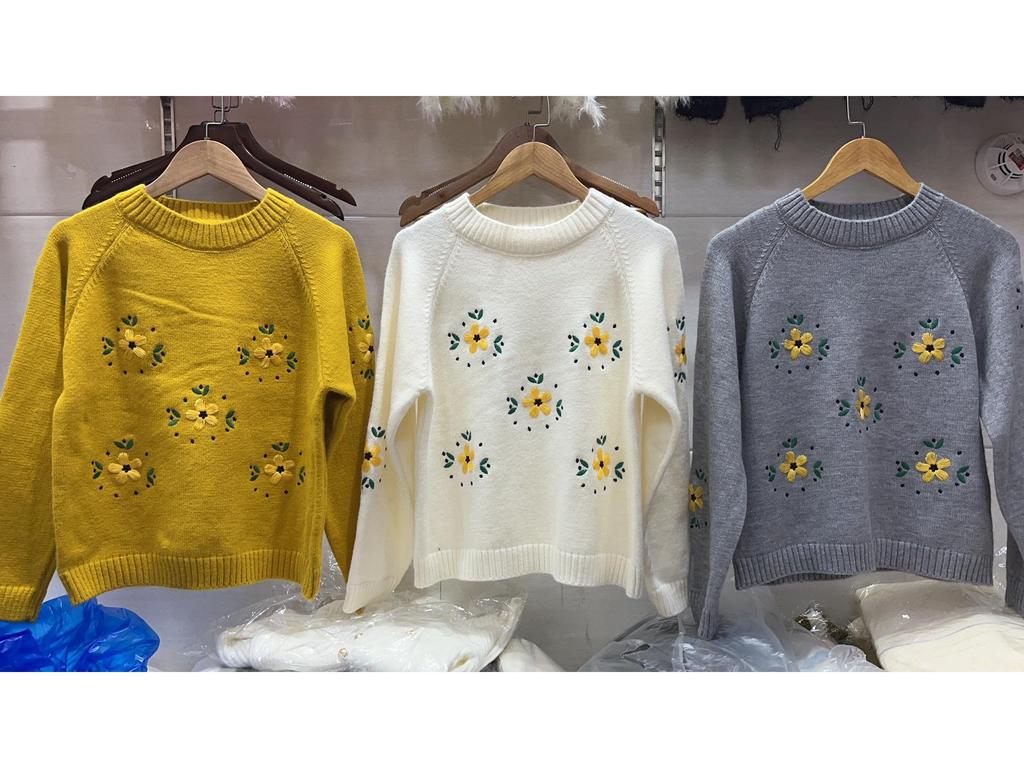 Autumn/Winter Yellow Floral 3D Embroidered Pullover Sweater - Women’s Lazy Style Knitwear