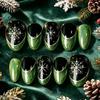 European Style Green Gold Foil Snowflake Cat Eye Nail Tips for Christmas