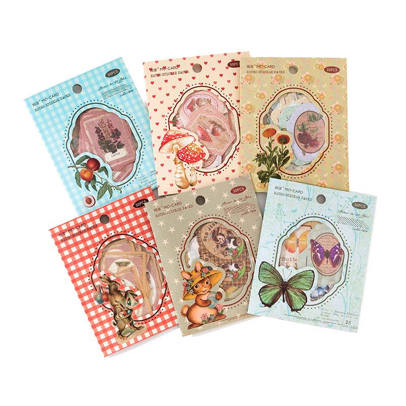 Pastoral Diary Momo Sticker Pack: Retro Artistic Plant Journal DIY Collage Material (6 Styles)
