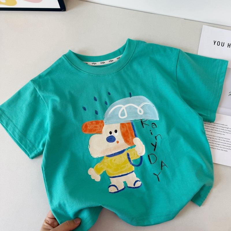 

Short Sleeve T-Shirt Kids Summer Cartoon Bottoming Shirt Baby Unisex Printing Breathable Pure Cotton Trendy Crew Neck Tops 90 зелёный