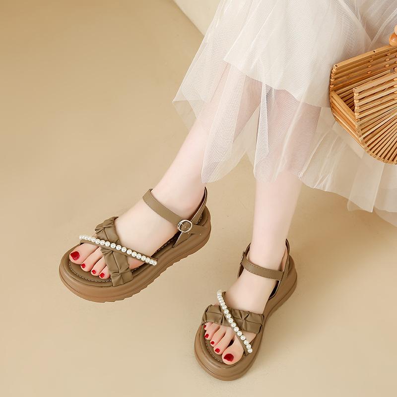 Muffin Platform Sandals Women's Summer Outer Wear Temperament Pearl Fairy Style Skirt Small Man Height Increase Word Sandals