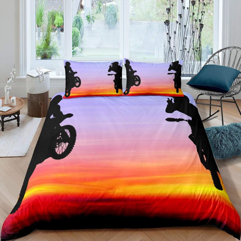 Motorrad König Königin Bettbezug Dirt Bike Bettwäscheset Motocross Rennfahrer Extremsportarten Steppdeckenbezug Polyester Bettdeckenbezug