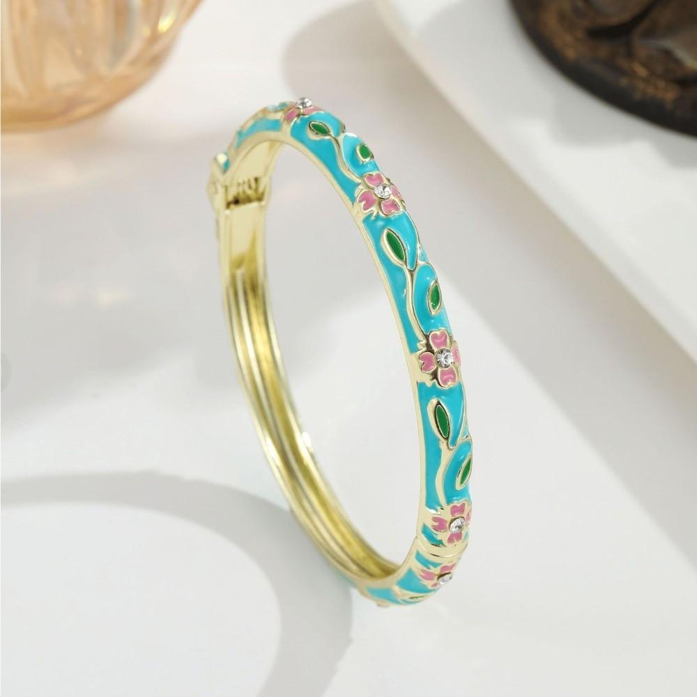 Color Plated Enamel Bracelet Retro Enamel Flower Bangle Cloisonne Bracelet  Traditional Style