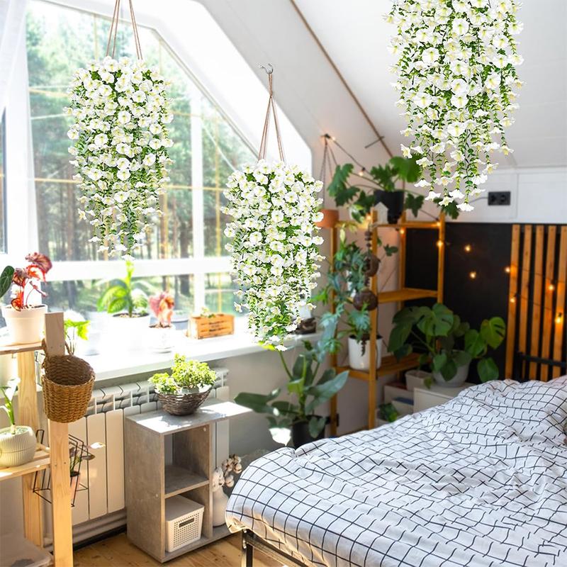 1/2 st 75 cm Vit Konstgjord Morgonvinda Vägghängande Falska Violetta Växter Hängande Blommor Rankor för Hem Trädgård Bröllopsdekor
