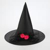 European & American Halloween Lace-up Witch Hat - Black Oxford Cloth Pointed Wide-Brim