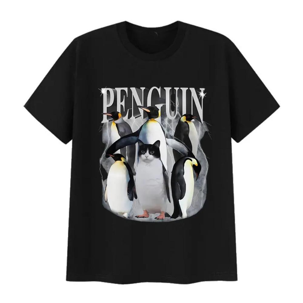 Süßer Pinguin Lustiges Meme T-Shirt Herren Damen Vintage Mode Hohe Qualität Baumwolle T-Shirts Oberteile Kleidung Kurzarm T-Shirt
