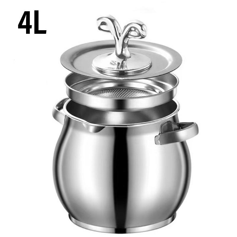4L Oil Filter Pot Stainless Steel Lard Strainer Cooking Oil Strainer Grease Keeper Storage Container Oil Bottle Kitchen Tools