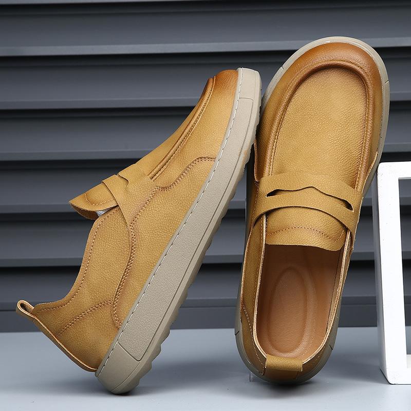 Leather men's shoes spring new one-pedal shoes men's breathable retro versatile casual leather shoes men's trend