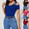 Summer New Fashionable Off-shoulder Solid Color Sexy V-neck T-shirt Slim Pullover Top