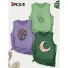 Dog Lover Paw Print Combination Gift Printed Pattern Round Neck3Pack of Sleeveless Vests for Women In Spring, Summer, and Autumn