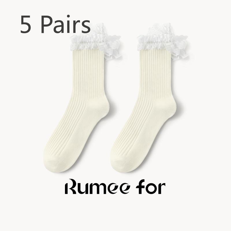 

5 Pairs of Female Spring and Autumn Fashion New Bow Non Slip Tube Socks 5 Pairs молочный белый