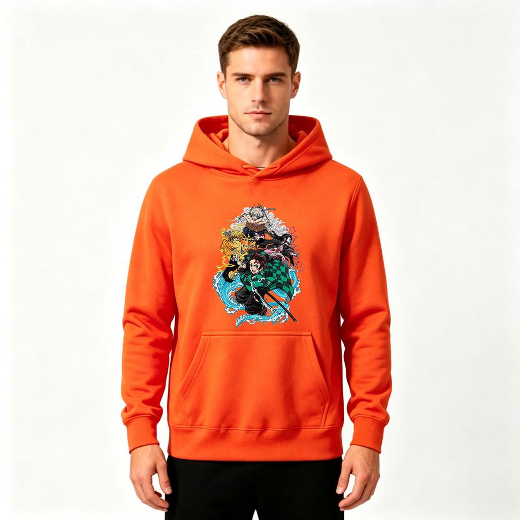 Men's Demon Anime Printed Pullover Hoodie Casual Long Sleeve Warm Hooded Sweatshirt for Daily Wear