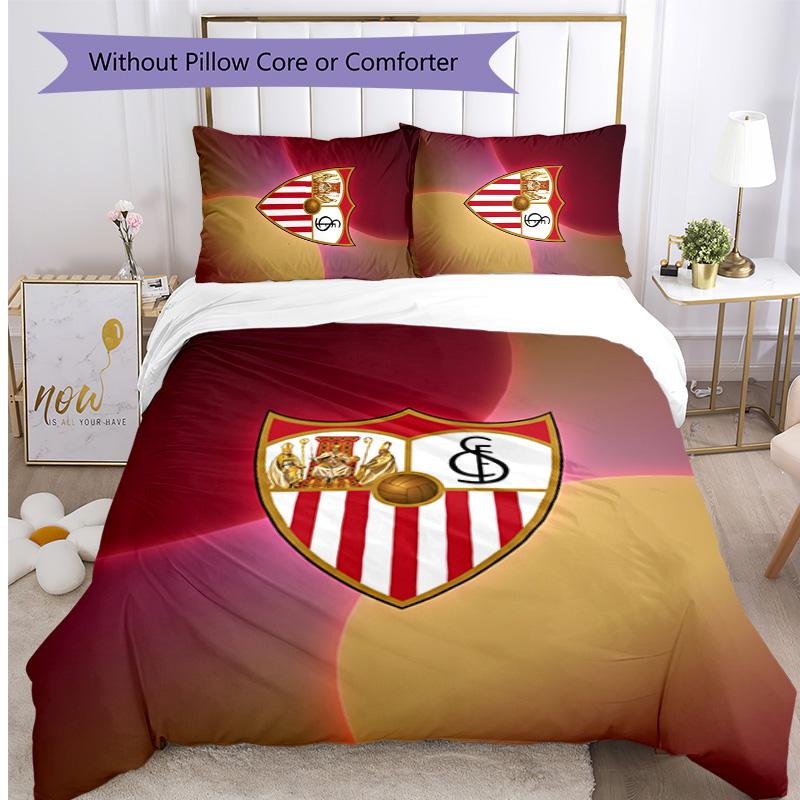 Set Lenzuola 3 Pezzi Stampato Sevilla FC Copripiumino Traspirante con Federe Biancheria da Letto Decorativa per Camera da Letto Casa