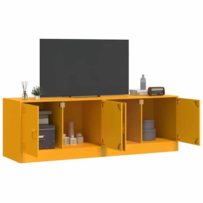 VidaXL TV Furniture 2 Pcs Mustard Yellow 67x39x44 Cm Steel, TV Bench, TV Stand, Multimedia Cabinet, TV Sideboard, Hi-fi Cabinet, 841638