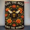 2D Flat - [2Dflat]1pc- 20X30Cm- Vintage Metal Tin Sign, Save The Bees Save The World Bumblebee Flower Poster, Retro Garden Home Wall Decor, Bee Lover 