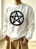 Men's Graphic Print Crew Neck Sweatshirt, Christmas and Halloween Pattern, White Pentagram Star Design, Casual Outdoor Apparel