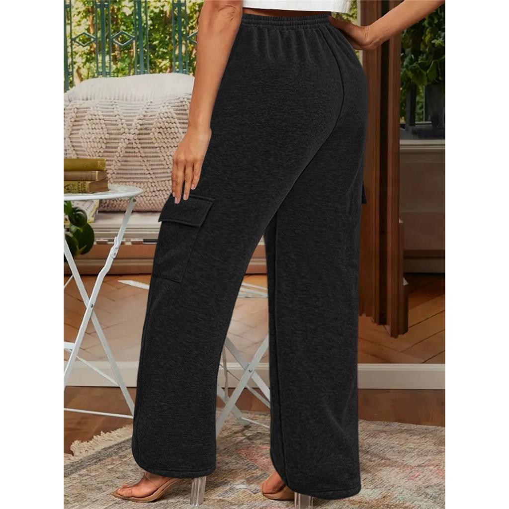 Solid Color Casual Sports Loose Pocket Drawstring Women's Sweatpants