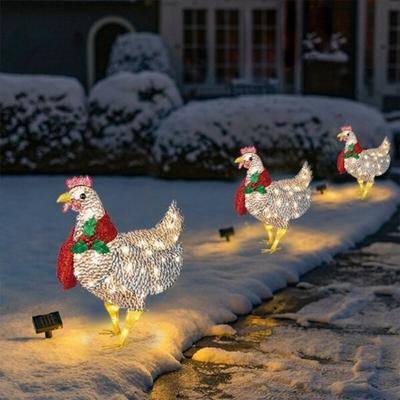 Luminous Chicken with Scarf Holiday Decoration, LED Christmas Outdoor Decoration, Christmas Garden Art with Lights