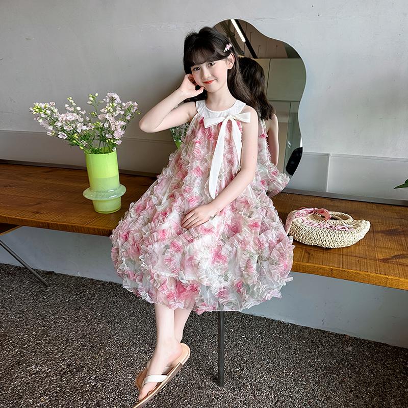 Girls' Summer Sleeveless Vest Skirt 2026 New Style Children's Fashionable Sweet Bow Tie Dress Trendy