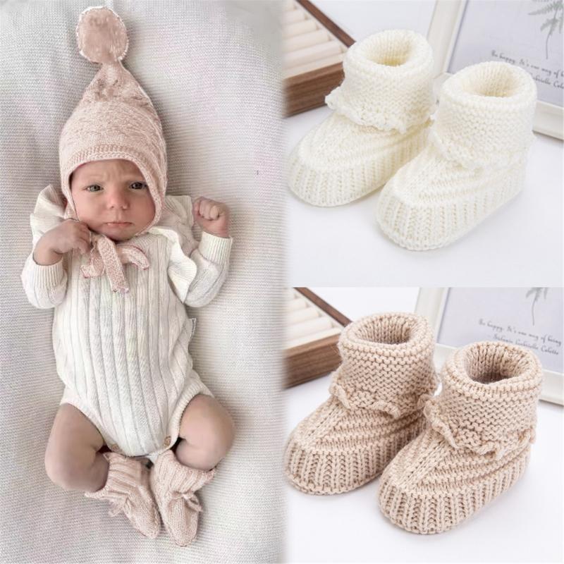 Handmade Baby Booties Warm Knit First Walkers Shoes Elegant Knit Baby Booties Easy Carry Shoes for Toddlers & Infants