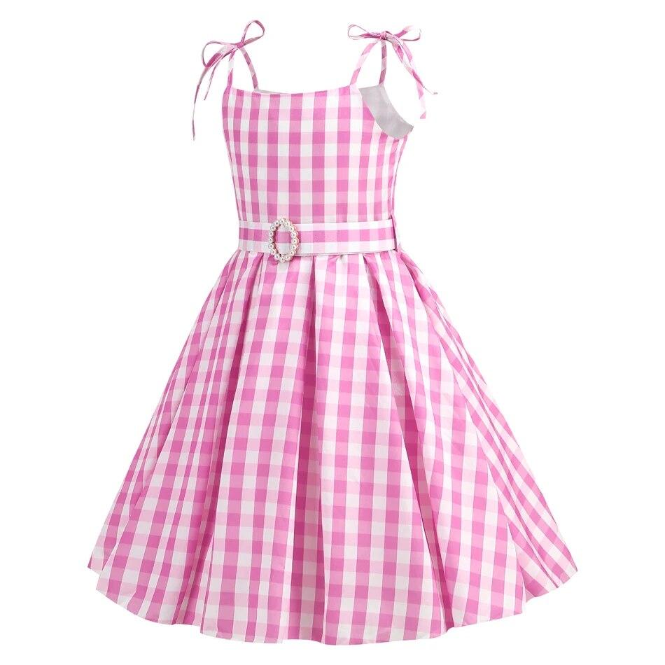 

Карнавальный костюм Барби для детей, платье принцессы для девочек на день рождения, клетчатое розовое платье Барби из фильма, карнавальные костюмы на Хэллоуин, От 2 до 10 лет