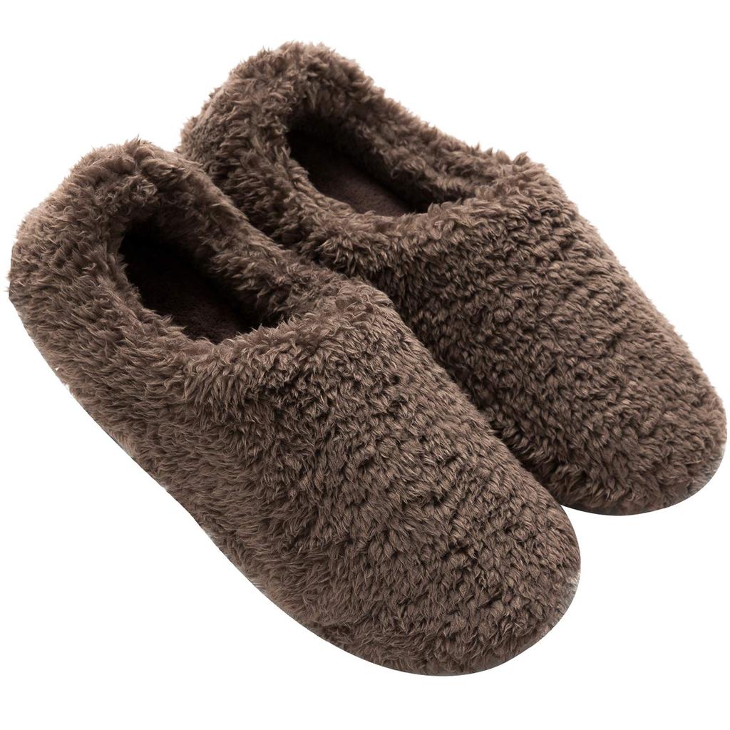 Warm Room Slippers with Size M [mianshe] Heels, Unisex, Fluffy, Lightweight, Washable, Brown,