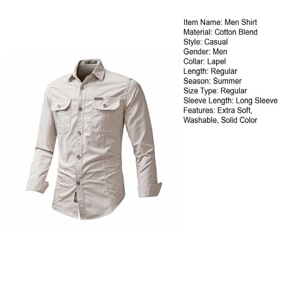 Men Shirt Turn-down Collar Long Sleeve Button Closure Breathable Sweat Absorption Casual Men Shirt Top