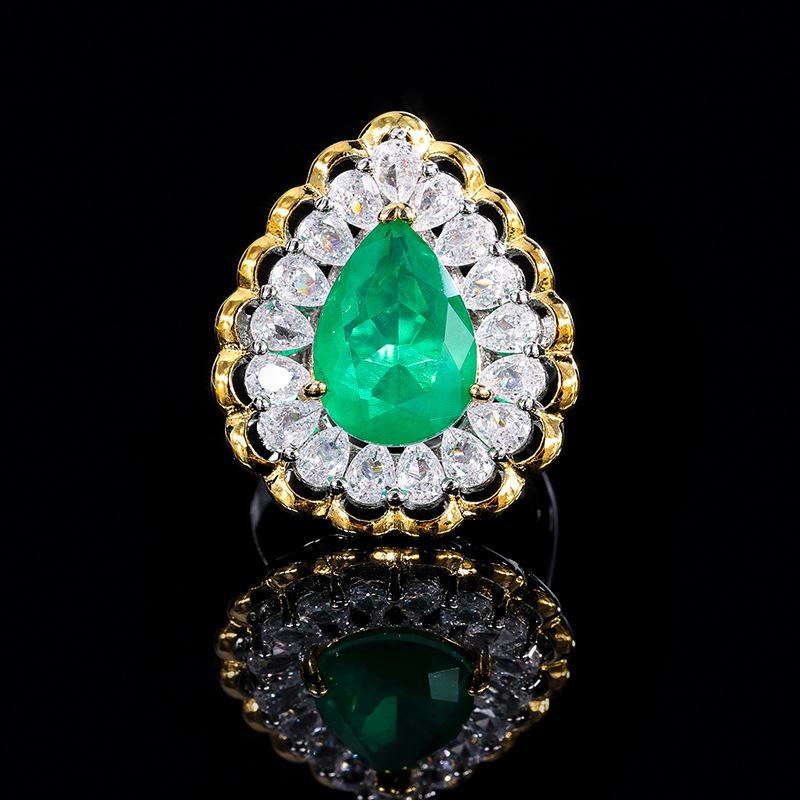

Новое винтажное кольцо с каплями бриллиантов, кольцо с изумрудом и цирконом из драгоценных камней Параиба изумрудный
