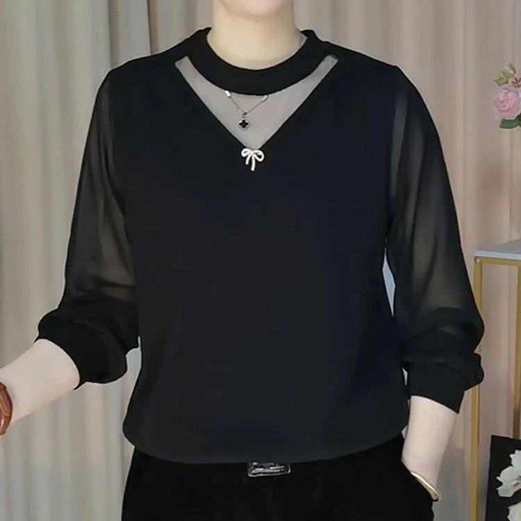 

2026 Spring Women s Casual Loose-Fit Patchwork Slimming Long Sleeve Hollow Out T-Shirt 2XL recommended for 110-120 jin чорний
