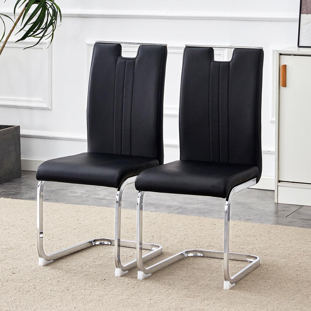 Set of 2 Black PU Material Arc-Shaped Chairs - Perfectly Integrated Into Industrial and Modern Home Design